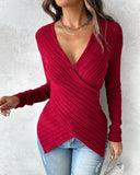 V Neck Overlap Asymmetrical Long Sleeve Top