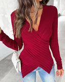 V Neck Overlap Asymmetrical Long Sleeve Top