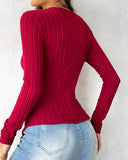 V Neck Overlap Asymmetrical Long Sleeve Top