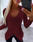 V Neck Overlap Asymmetrical Long Sleeve Top