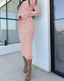 Off Shoulder Long Sleeve Hollow Out Knit Dress Casual Slim Fit Midi Sweater Dress