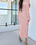 Off Shoulder Long Sleeve Hollow Out Knit Dress Casual Slim Fit Midi Sweater Dress