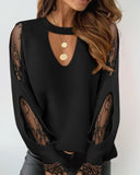 Keyhole Neck Hollow Out Contrast Lace Top