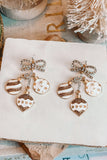 White Rhinestone Bow Circular Pendant Drop Earrings