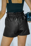 Black Faux Leather Paper Bag Waist High Rise Shorts