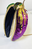 Gold Mardi Gras Sequined Bow Knot Wide Headband