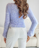 Skew Neck Bell Sleeve Textured Fuzzy Knit Sweater
