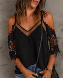 Contrast Lace Cold Shoulder Top