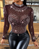 Rhinestone Studded Long Sleeve Bodysuit