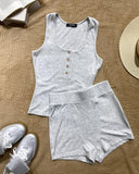 2 Pices Outfit U Neck Button Front Sleeveless Ribbed Tank and Casual Slim Fit Shorts Set