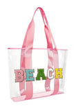 Pink BEACH Chenille Patched Large Clear PVC Shoulder Bag