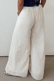 White Casual Tie Waist Pleated Wide Leg Pants