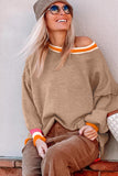 Parchment Colorblock Striped Trim Drop Shoulder Sweater