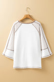 White Striped Bracelet Sleeve Raglan Patchwork Top