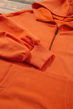 Orange Fleece Lined Half Zipper Kangaroo Pockets Loose Hoodie