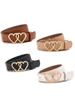 Chestnut Double Heart Shape Alloy Buckle PU Leather Belt