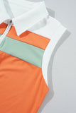 Russet Orange Colorblock Sleeveless Quarter Zip Collared Athletic Mini Dress