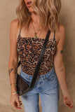 Brown Spaghetti Straps Ruched Leopard Bodysuit