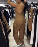 Halter Sleeveless Knit Jumpsuit Casual Loose Fit Comfy Romper