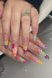 Bonbon Flower Print Almond Long Fake Nail