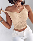Lace V Neck Spaghetti Strap Bralette Camisoles Sexy Soft Crop Tank Top