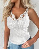 Contrast Lace V Neck Casual Slim Fit Textured Tank Top