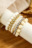 White Flower Rhinestone Beaded Multi Layer Bracelet Set