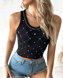 Argyle Pattern Rhinestone Decor Knit Tank Top