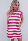 Rose Stripe Cap Sleeve Pocketed Shift T-shirt Dress