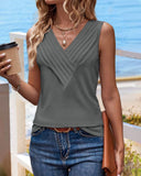 V Neck Sleeveless Ruched Tank Casual Slim Fit Top