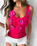 Floral Pattern Beaded Knit Tank Top