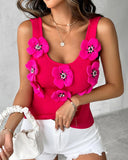 Floral Pattern Beaded Knit Tank Top