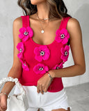 Floral Pattern Beaded Knit Tank Top