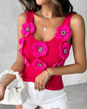 Floral Pattern Beaded Knit Tank Top