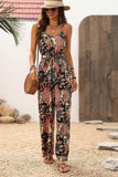 Black Floral Print Belted Sleeveless Wide Leg Jumpsuit