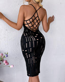 Hollow Out Fishnet Backless Bodycon Dress