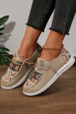 Beige Geometric Lace-up Decor Slip On Shoes
