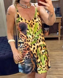 Tribal Print Plunge V Neck Spaghetti Strap Mini Dress Casual A Line Vacation Dress