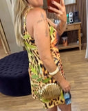 Tribal Print Plunge V Neck Spaghetti Strap Mini Dress Casual A Line Vacation Dress