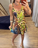 Tribal Print Plunge V Neck Spaghetti Strap Mini Dress Casual A Line Vacation Dress