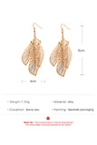 Gold Hollow Out Leaves Plated Alloy Hook Earrings