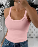 3 Pieces Scoop Neck Spaghetti Strap Ribbed Top Casual Sleeveless Slim Fit Tank