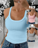 3 Pieces Scoop Neck Spaghetti Strap Ribbed Top Casual Sleeveless Slim Fit Tank