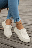 White Solid Ribbed Criss Cross Slip On Casual Shoes