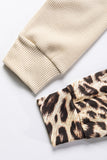 Pale Khaki Leopard Colorblock Waffle Knit Top