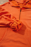 Orange Fleece Lined Half Zipper Kangaroo Pockets Loose Hoodie