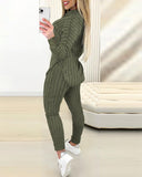Lace Patch Ribbed Hooded Top & Pocket Design Pants Set