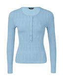 Long Sleeve Top Button Down Slim Fit Tops Crewneck Ribbed Knit Shirt