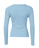 Long Sleeve Top Button Down Slim Fit Tops Crewneck Ribbed Knit Shirt