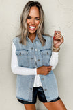 Beau Blue Denim Flap Pocket Curved Hem Shirt Vest